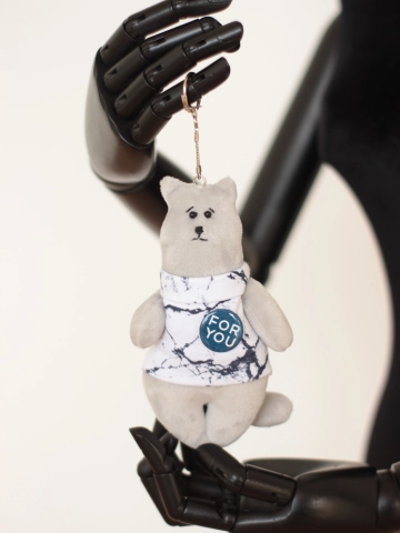 Брелок котик 13-15 см серый/белый